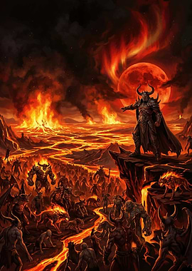 Demonic Army in a Lava Landscape