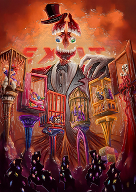 Surreal Circus Master with Caged Figures