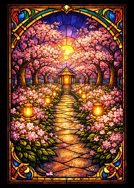 Stained Glass Cherry Blossom Path
