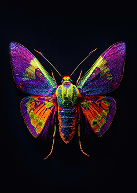 Multicolored Neon Moth Macro Photography