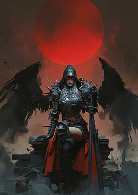 Dark Angel Warrior with Red Moon