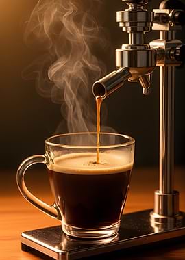 Espresso Pouring into a Glass Mug