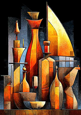 Abstract Still Life with Bottles and Sail