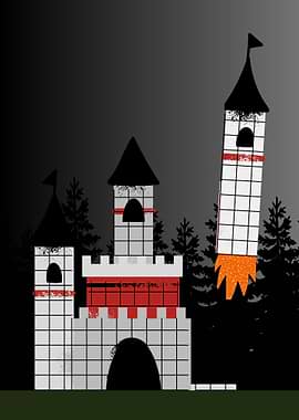 Castle and Rocket in a Dark Forest