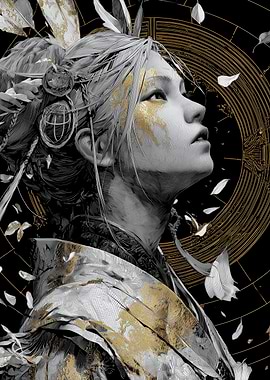 Ethereal Warrior with Gold Accents