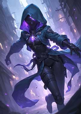 Mysterious hooded figure in a city