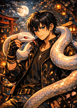 Anime Boy with White Snake
