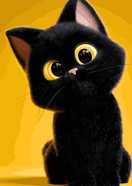 Cute Black Cat with Big Yellow Eyes