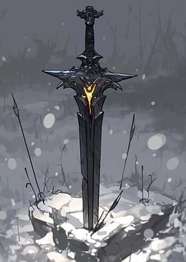 Fantasy Sword in Snowy Landscape