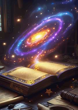 Open Book with Galaxy Emerging