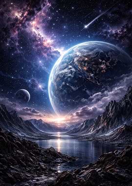 Planet Landscape with Earth