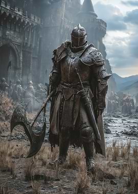 Knight with Axe Before Castle