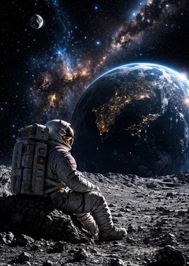 Astronaut on the Moon overlooking Earth
