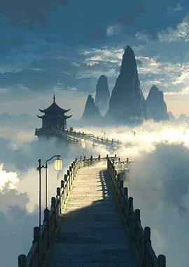Bridge to a temple in the clouds