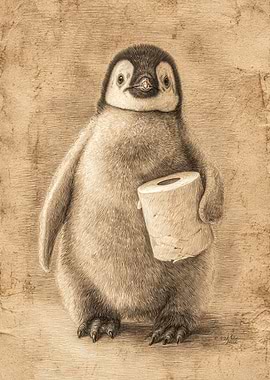 Penguin holding toilet paper