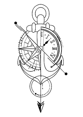 Nautical Compass and Anchor Tattoo Design