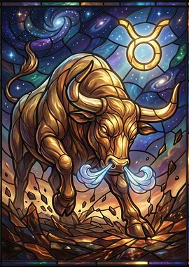 Taurus Zodiac Stained Glass Art