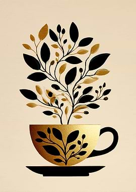 Golden Tea Cup with Floral Design