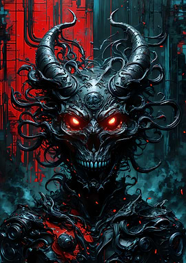 Demonic Cyberpunk Creature with Red Eyes