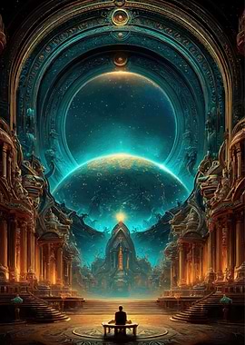 Man Meditating Before Cosmic Gateway