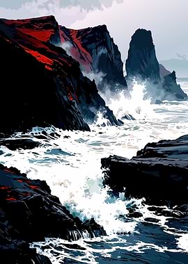 Dramatic Coastal Cliffs and Crashing Waves