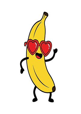 Cute Banana Character with Heart Sunglasses