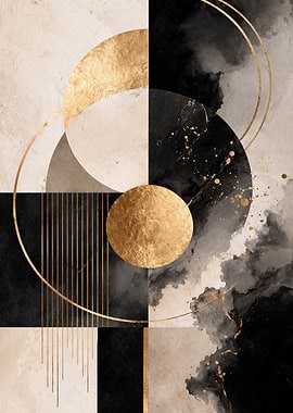 Abstract Geometric Gold and Black Art