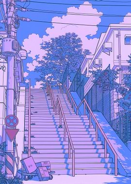 Anime Staircase with Boxes