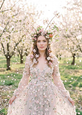 Woman in floral dress with flower crown
