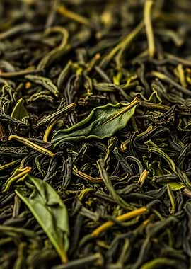 Close-up of Dried Green Tea Leaves