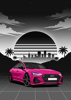 Pink Audi RS7 Retro Sunset Cityscape