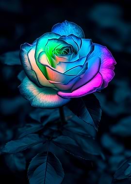 Rainbow Rose on Dark Background