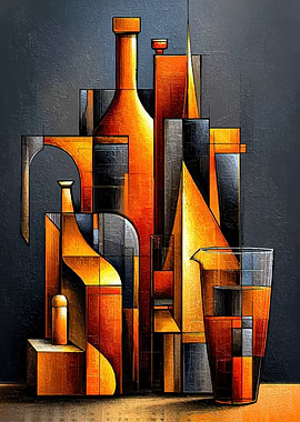 Abstract Still Life of Bottles and Glass