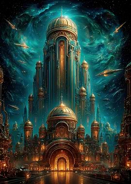 Futuristic Cityscape in Nebula