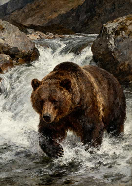 Bear Wading Through a River