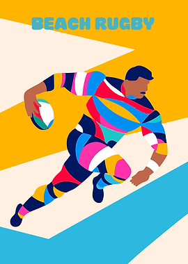 Beach Rugby Player in Colorful Outfit
