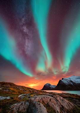 Aurora Borealis over Arctic Landscape