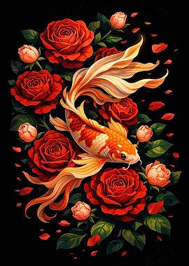 Koi Fish and Roses
