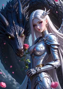 Dragon and Knight with Rose