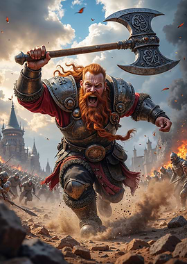 Dwarf Warrior Charging with Axe