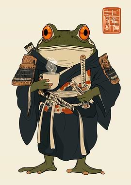Samurai Frog with Coffee