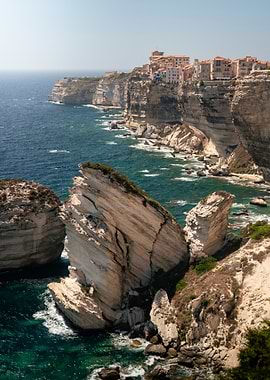 Coastal Town on Cliffs Overlooking the Sea