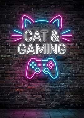 Cat and Gaming Neon Sign