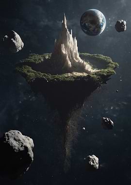 Floating Island Castle in Space