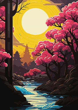 Serene Japanese Cherry Blossom Landscape