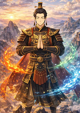 Warrior Meditating with Elemental Powers