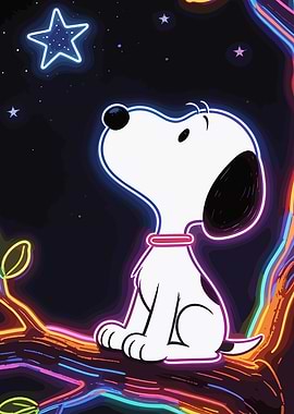 Snoopy Gazing at a Neon Star