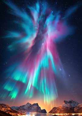 Aurora Borealis Over Mountains