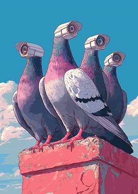 Pigeons with Security Cameras for Heads