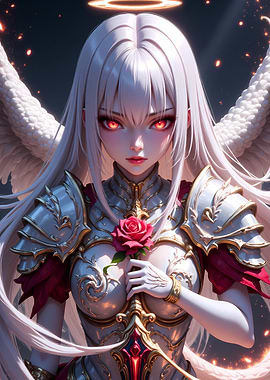 Anime Angel Warrior with Rose